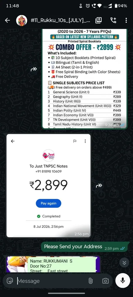 Verified UPI payment confirmation from TNPSC booklet order 3