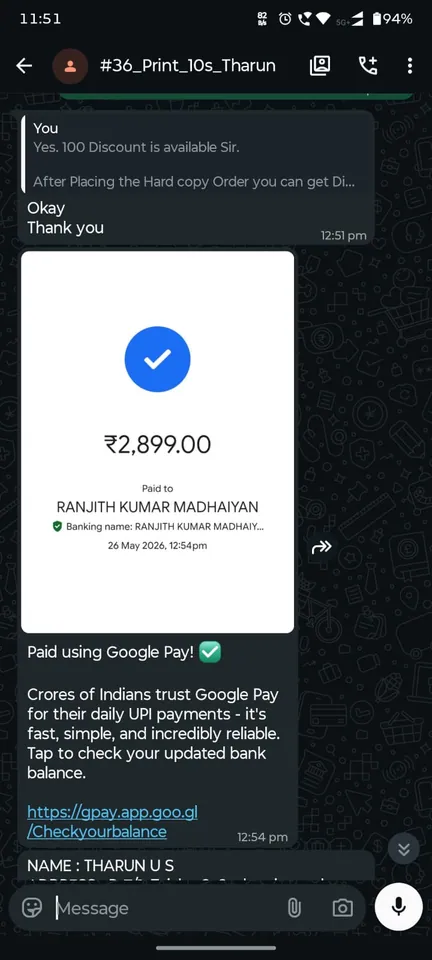 Verified UPI payment confirmation from TNPSC booklet order 4