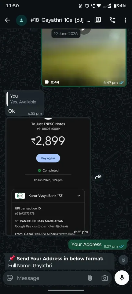Verified UPI payment confirmation from TNPSC booklet order 6