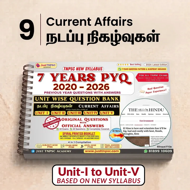 TNPSC Current Events & GK PYQ Spiral Booklet — Just TNPSC Academy