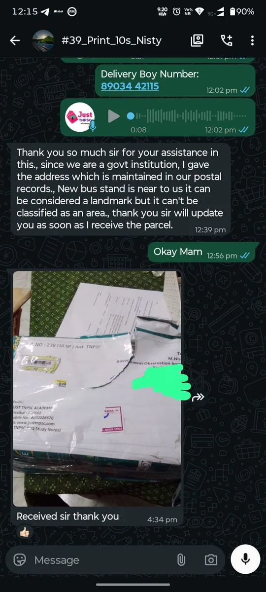 WhatsApp review from Guna — unit-wise question paper with answer, very clear print quality