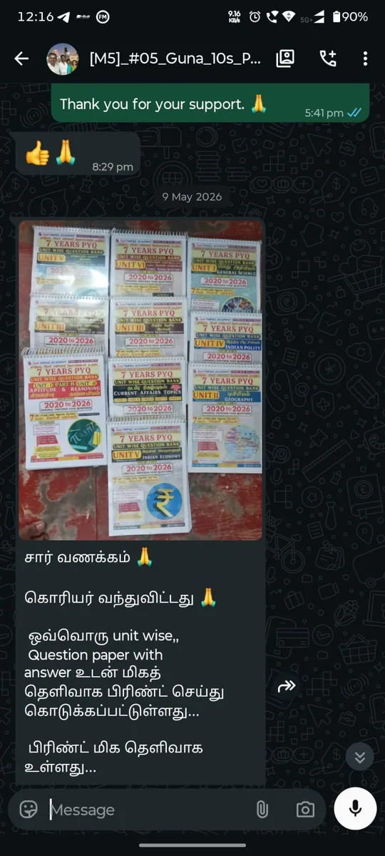 WhatsApp review from Meena — received booklets, very useful and received quickly
