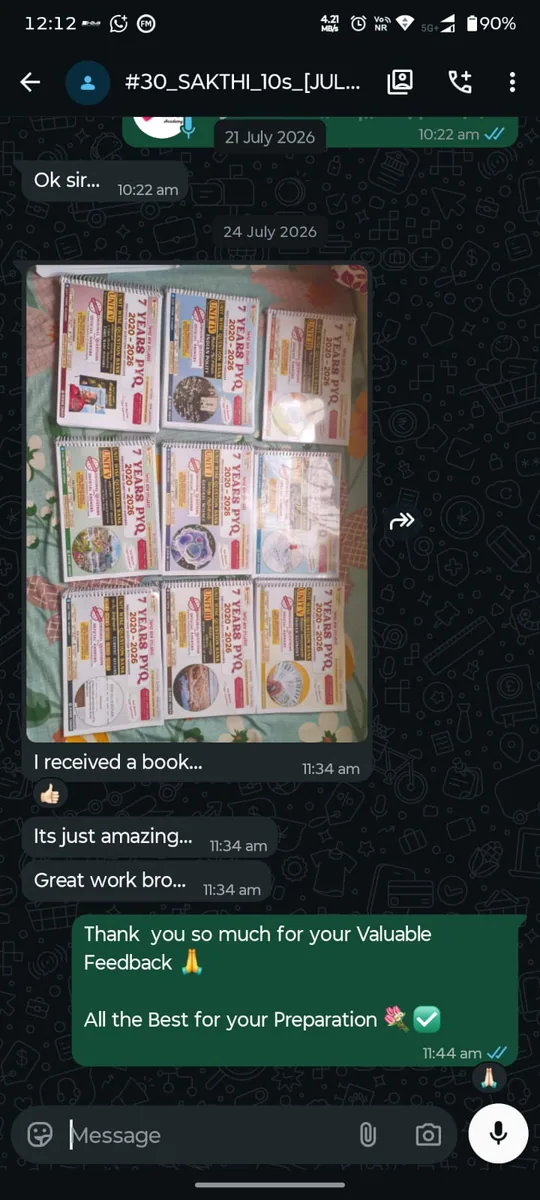 WhatsApp review from Sakthi — received complete 10-booklet combo set, top-notch quality