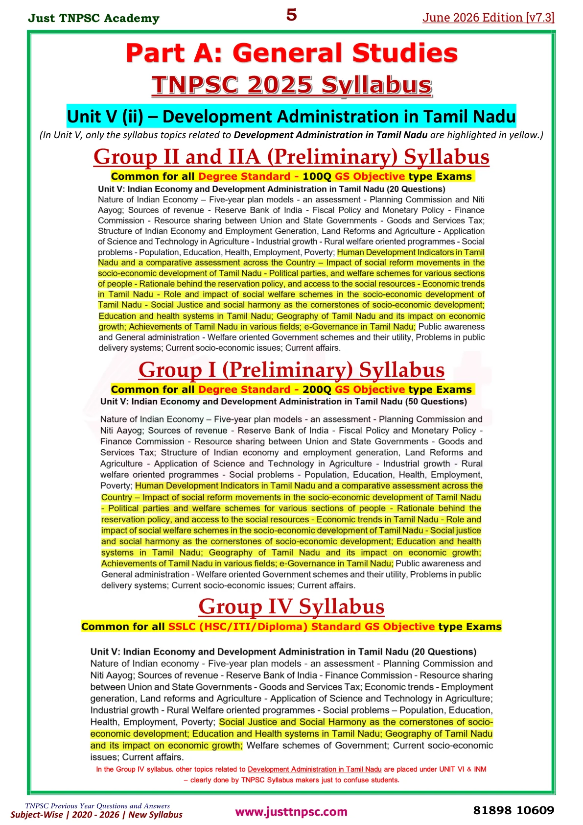TNPSC Unit-V PYQ Sample Booklet - Page 5
